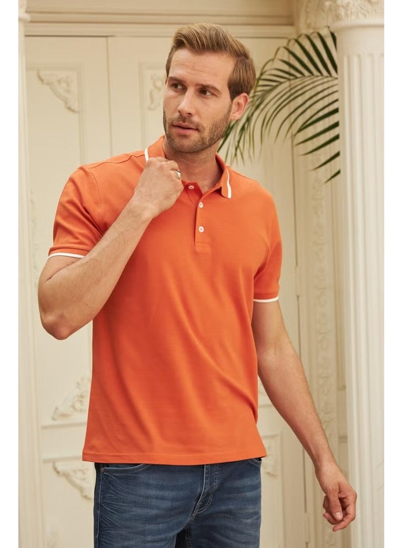 Odelon Men's Slim Fit Plain Polo Neck T-Shirt Orange - Image 3